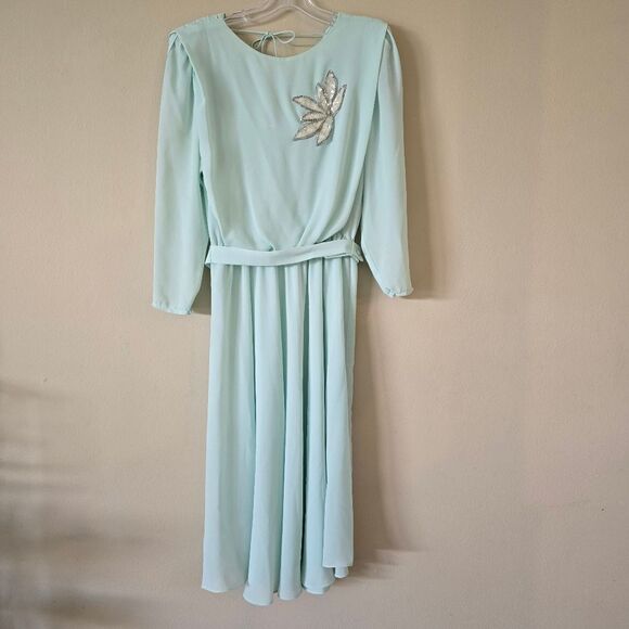 Monica Richards Mint Green Dress with Silver Embellishment Vtg size 5 - Picture 2 of 16